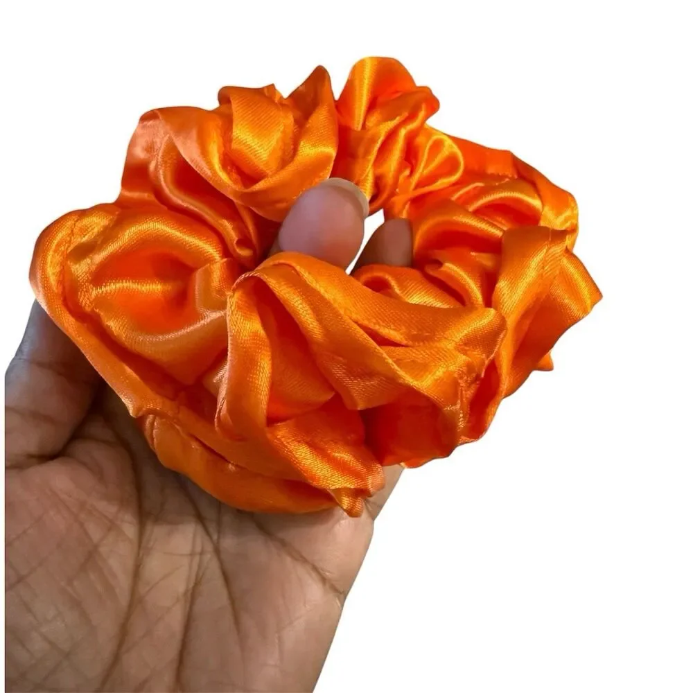 New Women Orange Satin Scrunchie Single Hair Tie XLarge